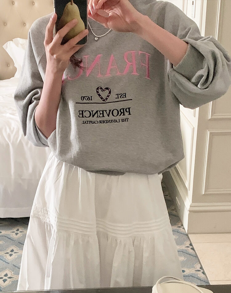 ハート ロゴ 刺繍 ラグランスリーブ スウェット トップス