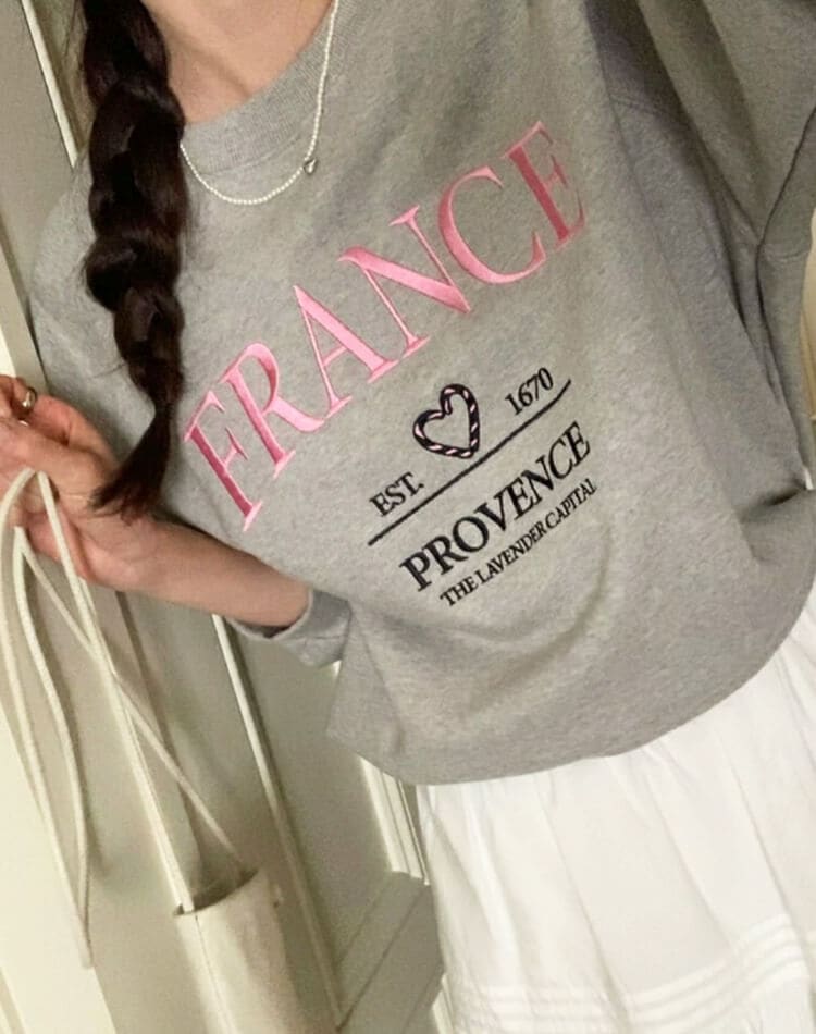 ハート ロゴ 刺繍 ラグランスリーブ スウェット トップス