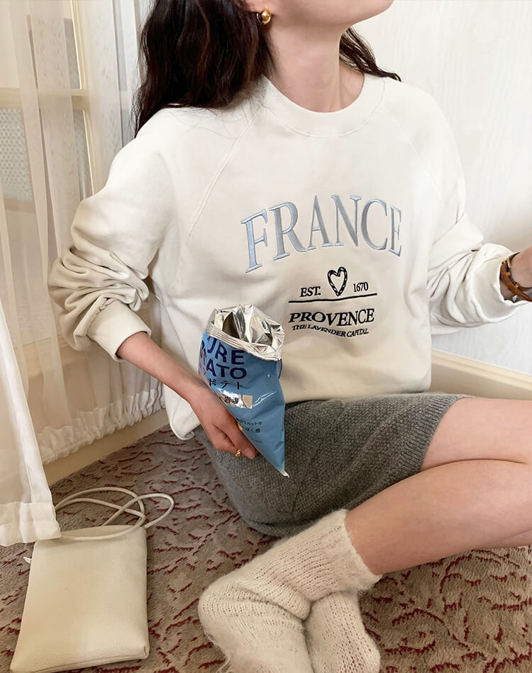 ハート ロゴ 刺繍 ラグランスリーブ スウェット トップス