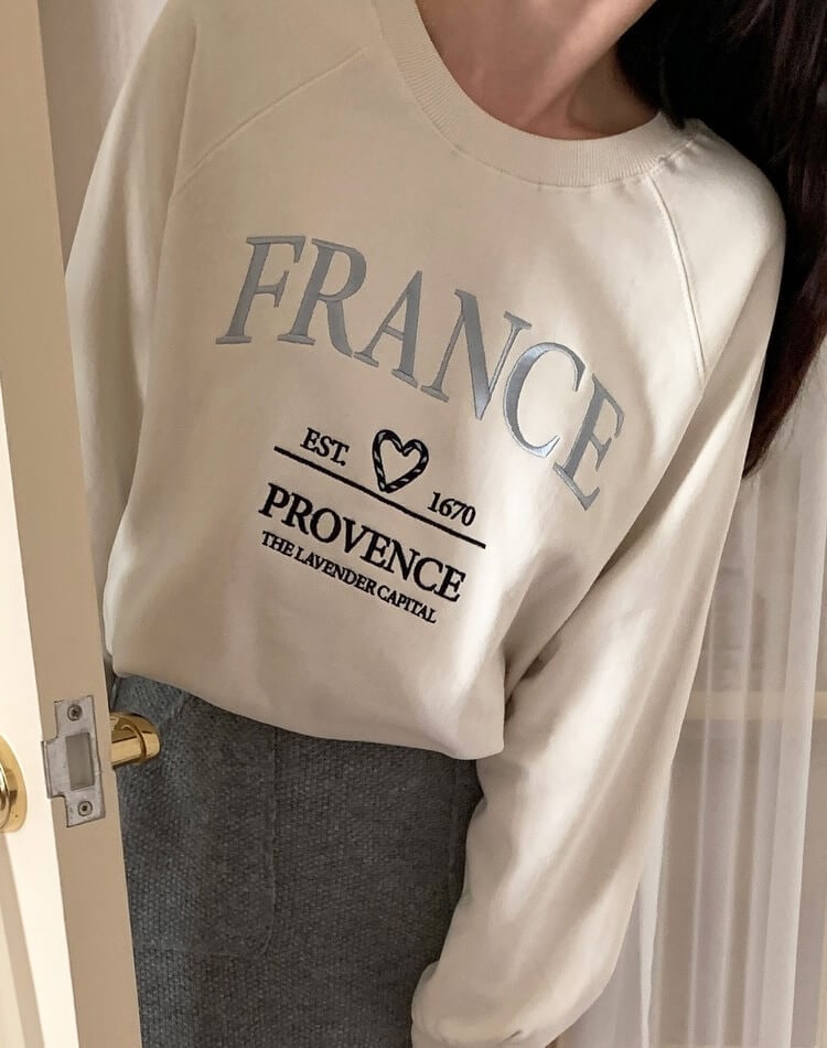 ハート ロゴ 刺繍 ラグランスリーブ スウェット トップス