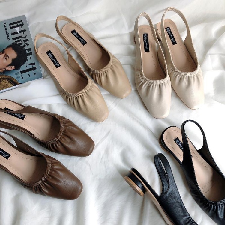 レトロ調　バックストラップ付き ギャザーサンダル