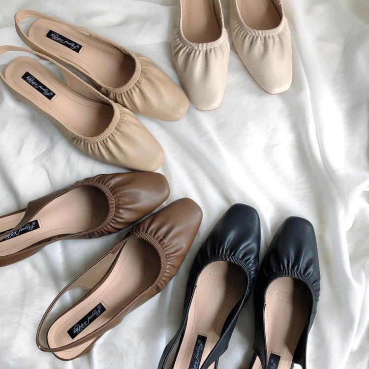 レトロ調　バックストラップ付き ギャザーサンダル