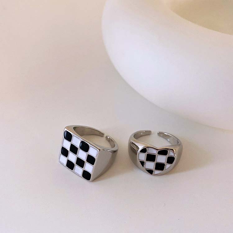 市松柄 モノトーン リング 指輪