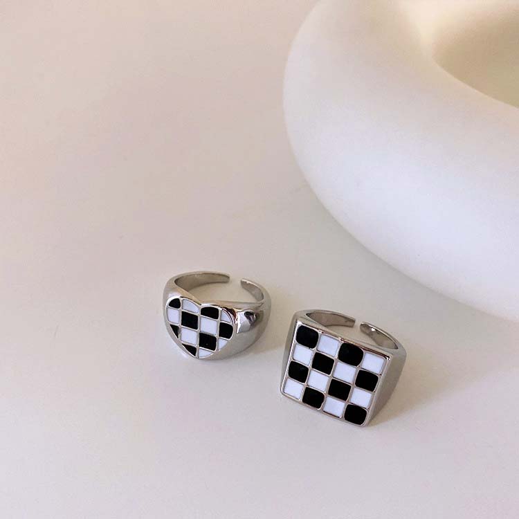 市松柄 モノトーン リング 指輪