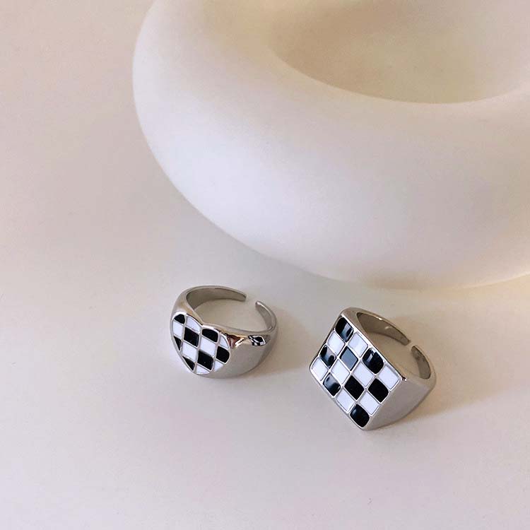市松柄 モノトーン リング 指輪