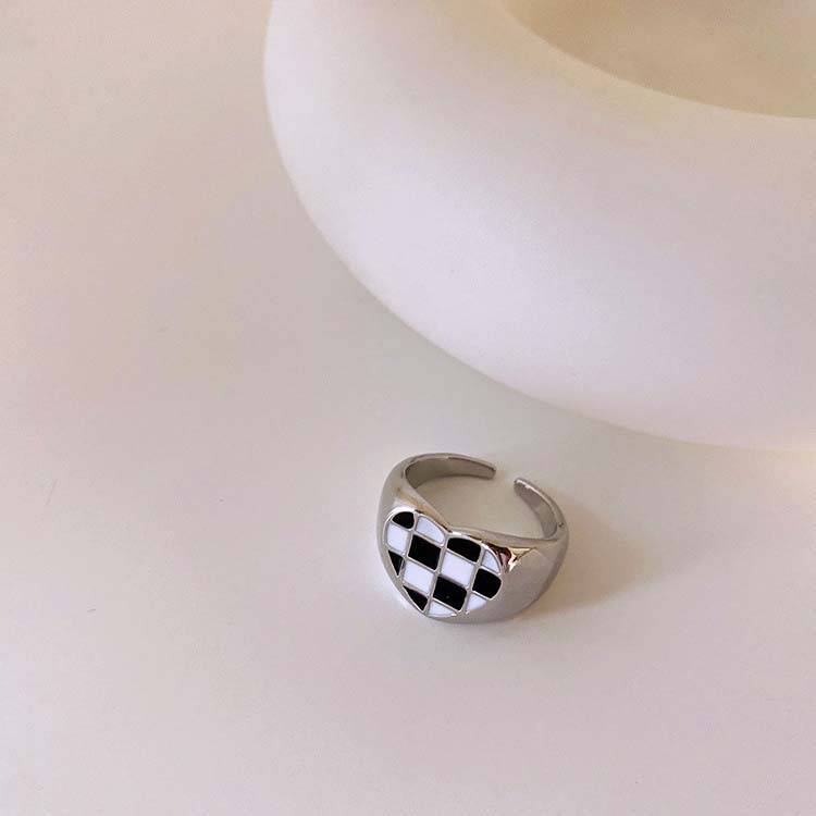 市松柄 モノトーン リング 指輪