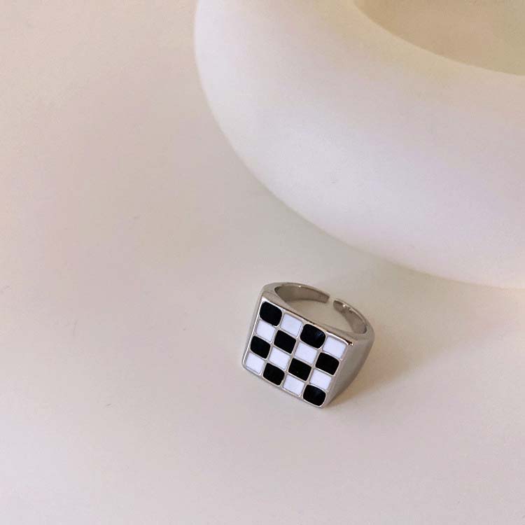 市松柄 モノトーン リング 指輪