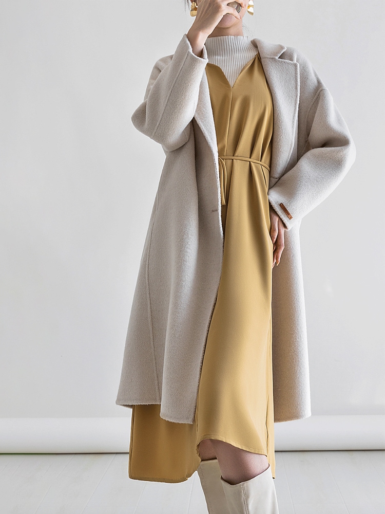 シンプル キーネック ミモレ丈 ゆったり ワンピース