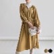 シンプル キーネック ミモレ丈 ゆったり ワンピース