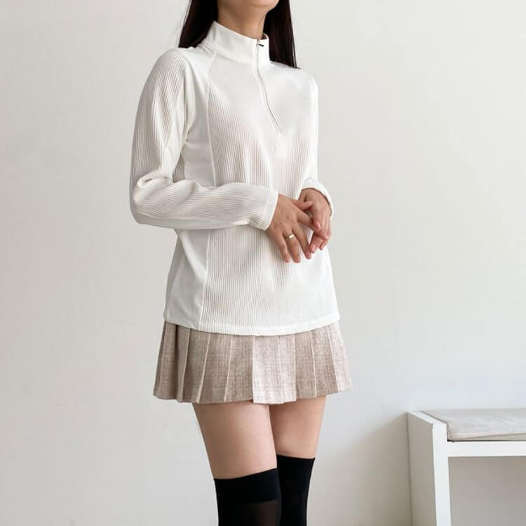 韓国ゴルフウェア ハーフジップ ハイネック 長袖Tシャツ