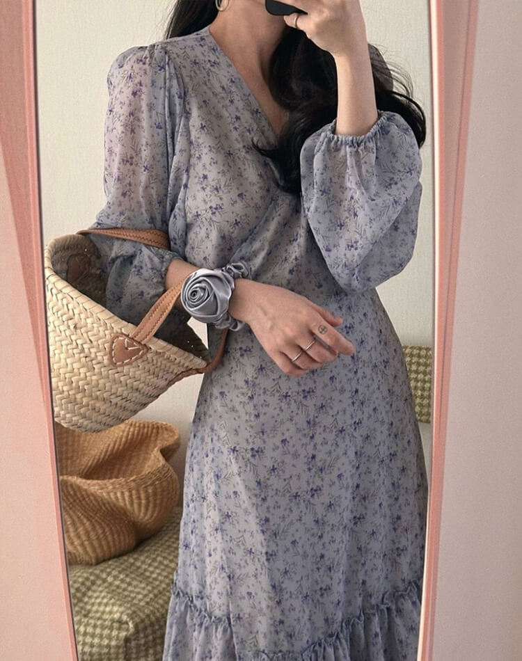 小花柄 カシュクール シフォン 花柄ワンピース