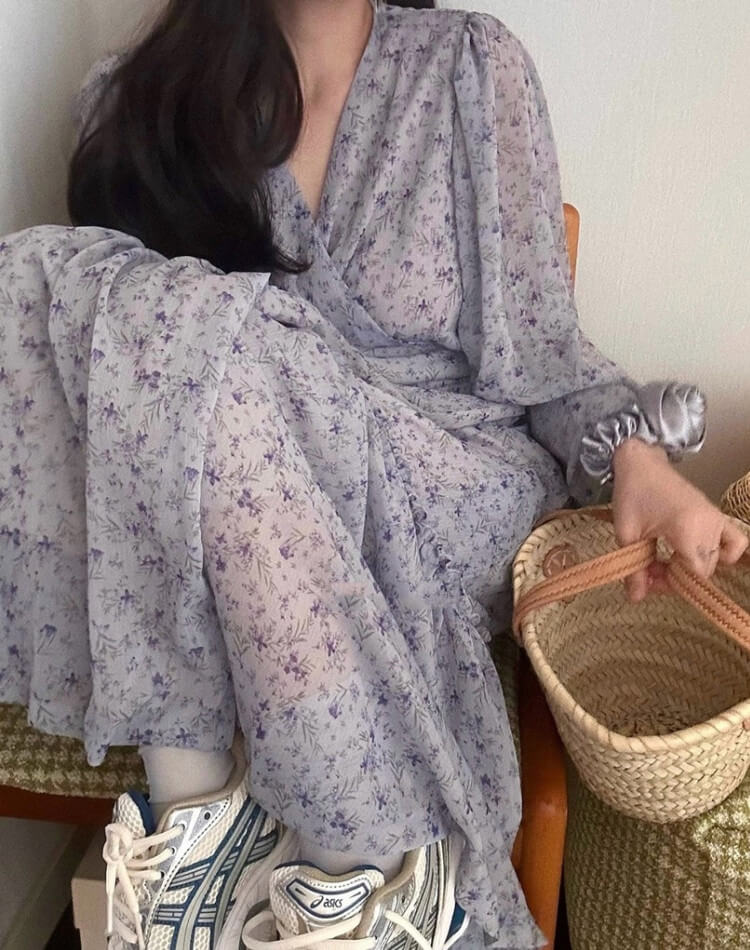 小花柄 カシュクール シフォン 花柄ワンピース