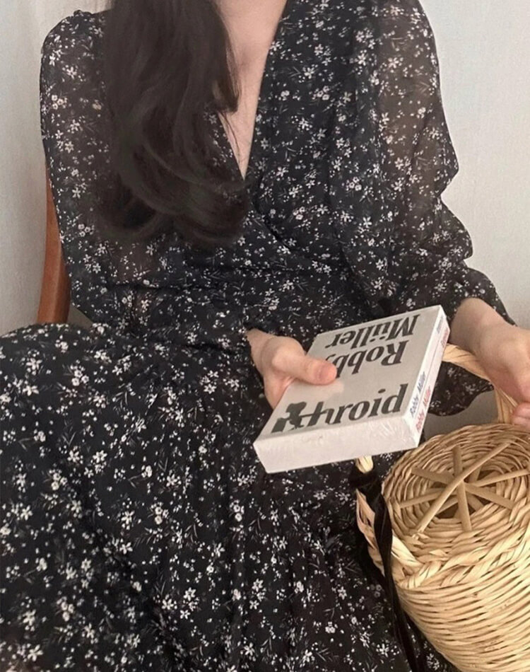 小花柄 カシュクール シフォン 花柄ワンピース