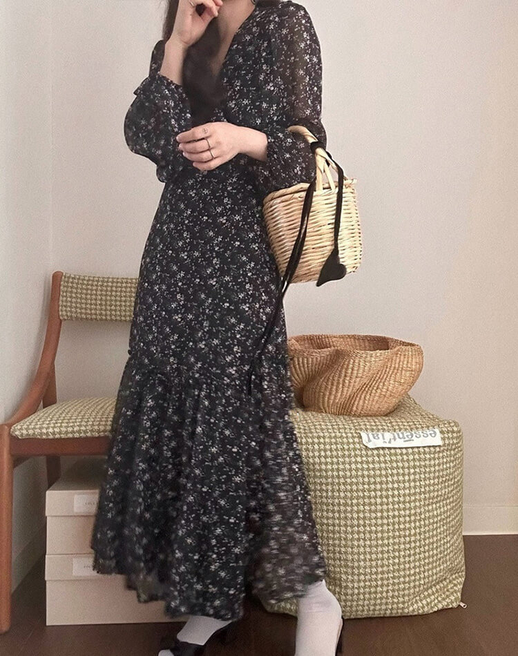 小花柄 カシュクール シフォン 花柄ワンピース | レディース