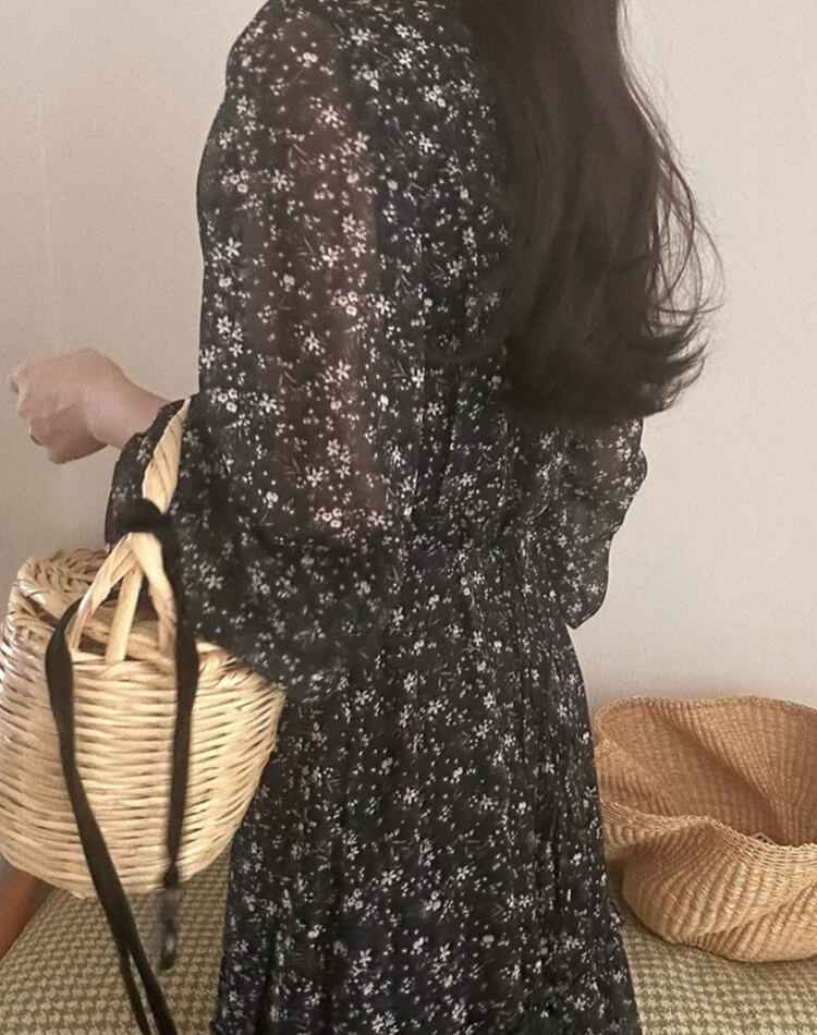 小花柄 カシュクール シフォン 花柄ワンピース