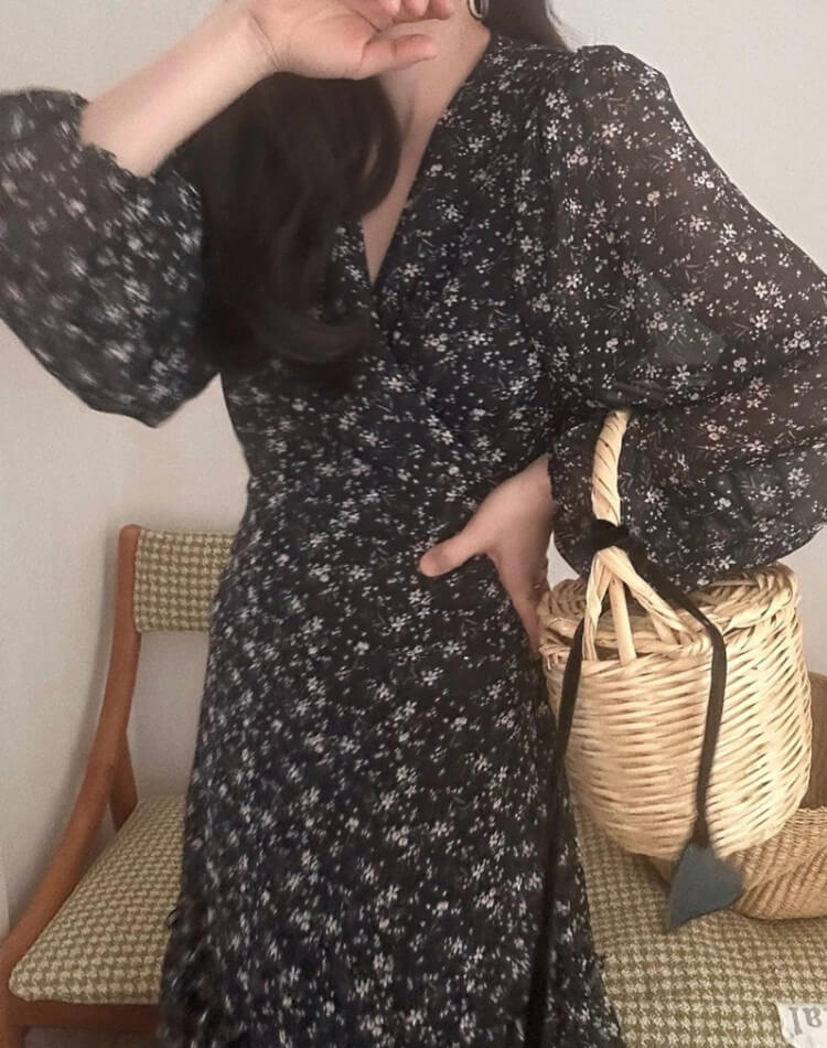 小花柄 カシュクール シフォン 花柄ワンピース