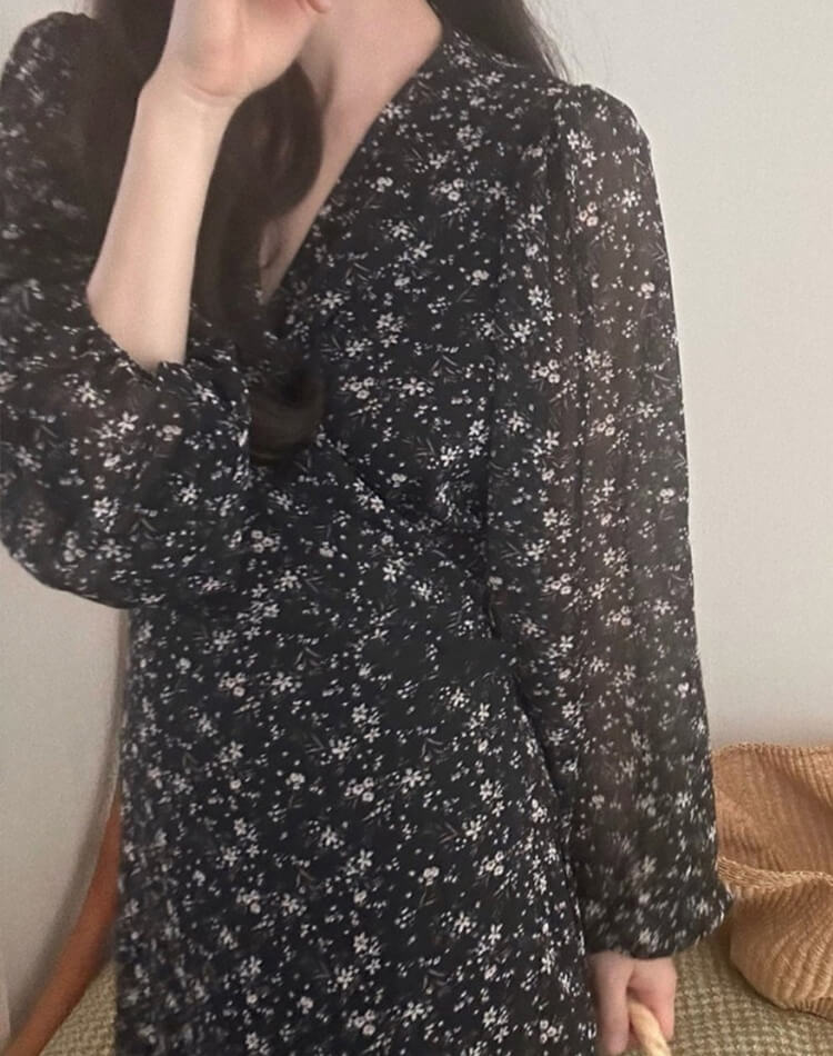 小花柄 カシュクール シフォン 花柄ワンピース