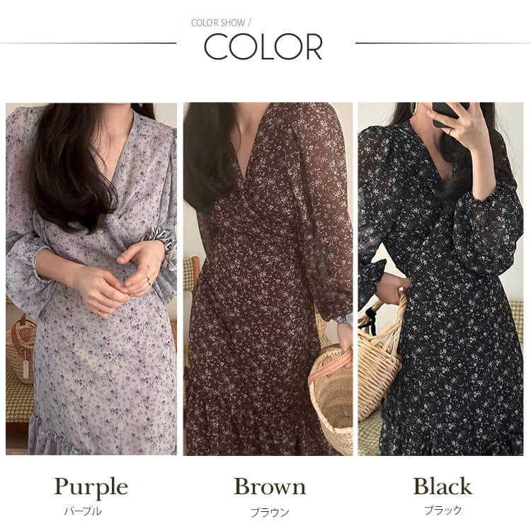 小花柄 カシュクール シフォン 花柄ワンピース