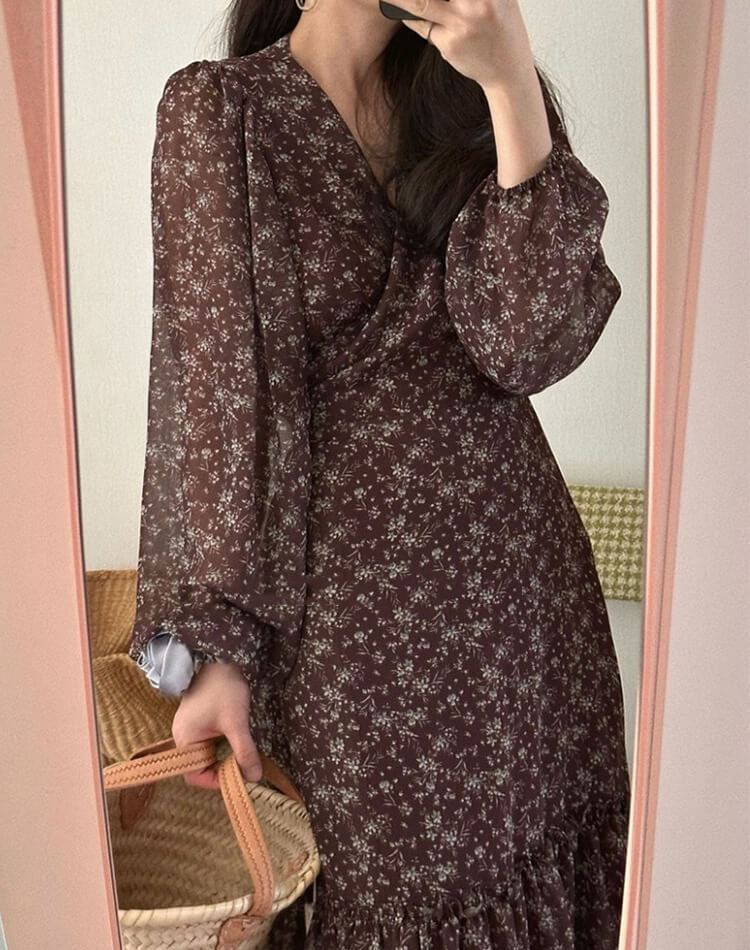 小花柄 カシュクール シフォン 花柄ワンピース | レディース