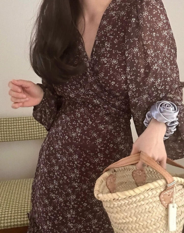 小花柄 カシュクール シフォン 花柄ワンピース