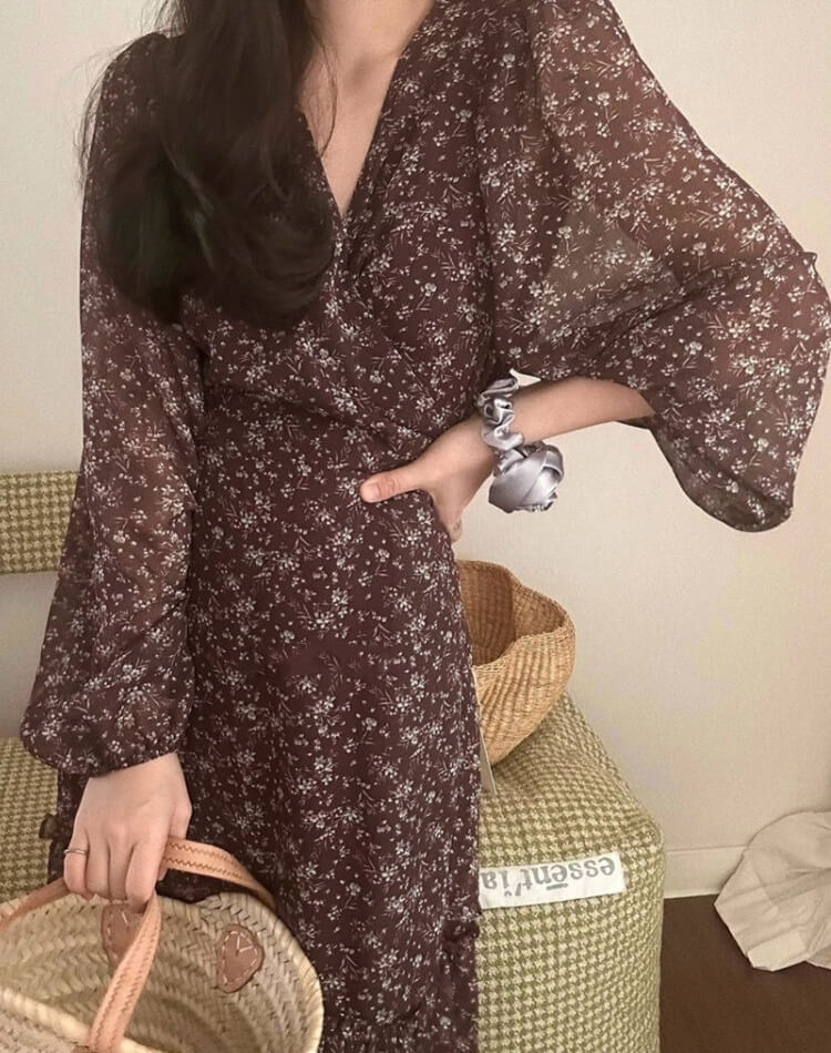 小花柄 カシュクール シフォン 花柄ワンピース