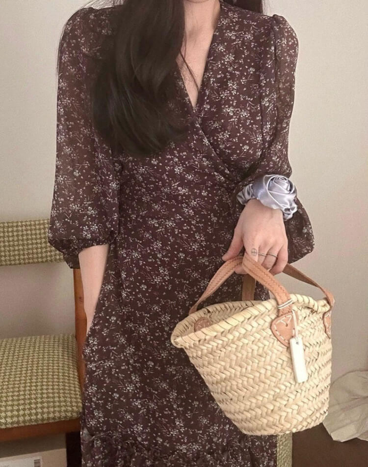 小花柄 カシュクール シフォン 花柄ワンピース