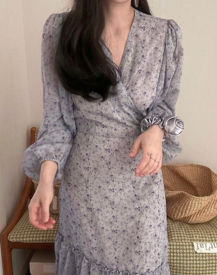 小花柄 カシュクール シフォン 花柄ワンピース