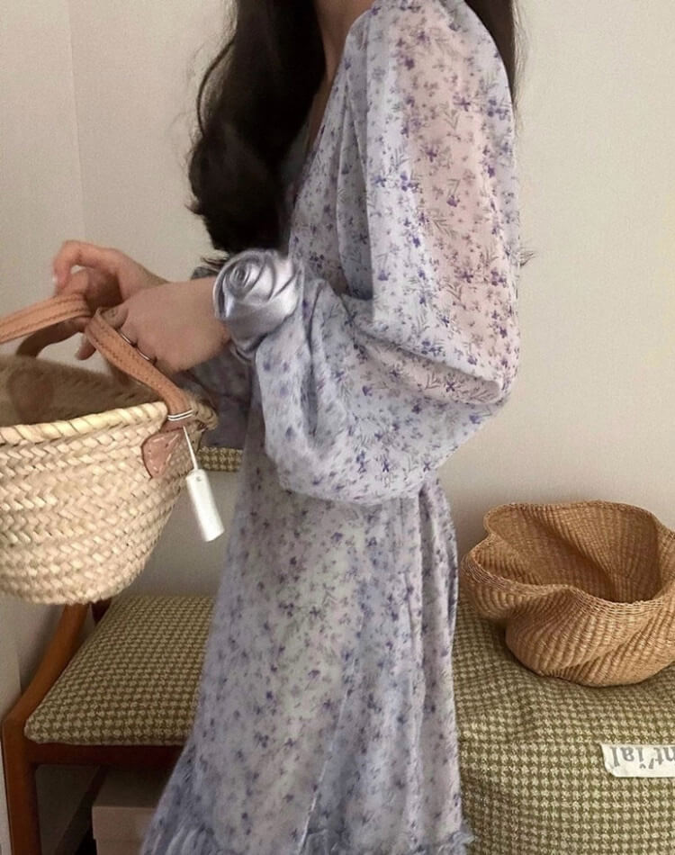 小花柄 カシュクール シフォン 花柄ワンピース