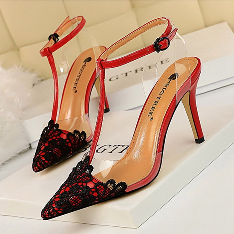 バイカラーレース Tストラップ ミュール