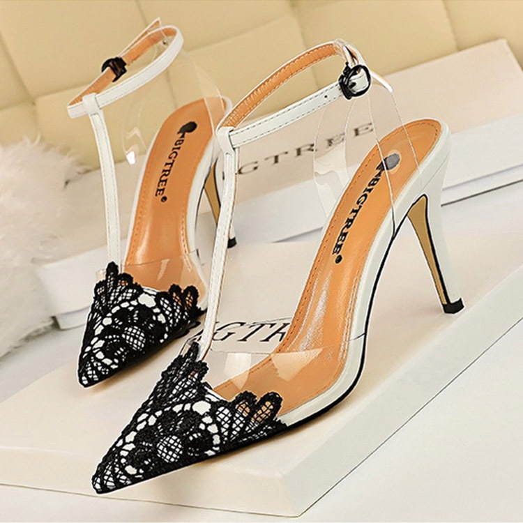 バイカラーレース Tストラップ ミュール