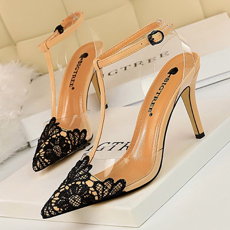 バイカラーレース Tストラップ ミュール