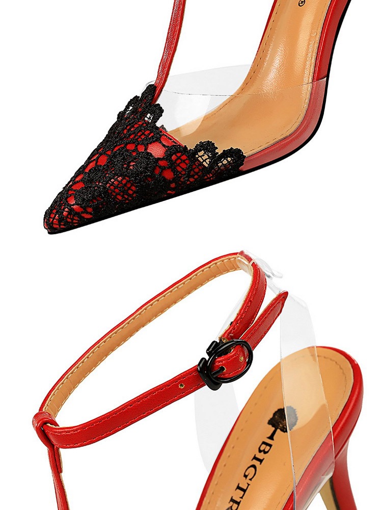 バイカラーレース Tストラップ ミュール