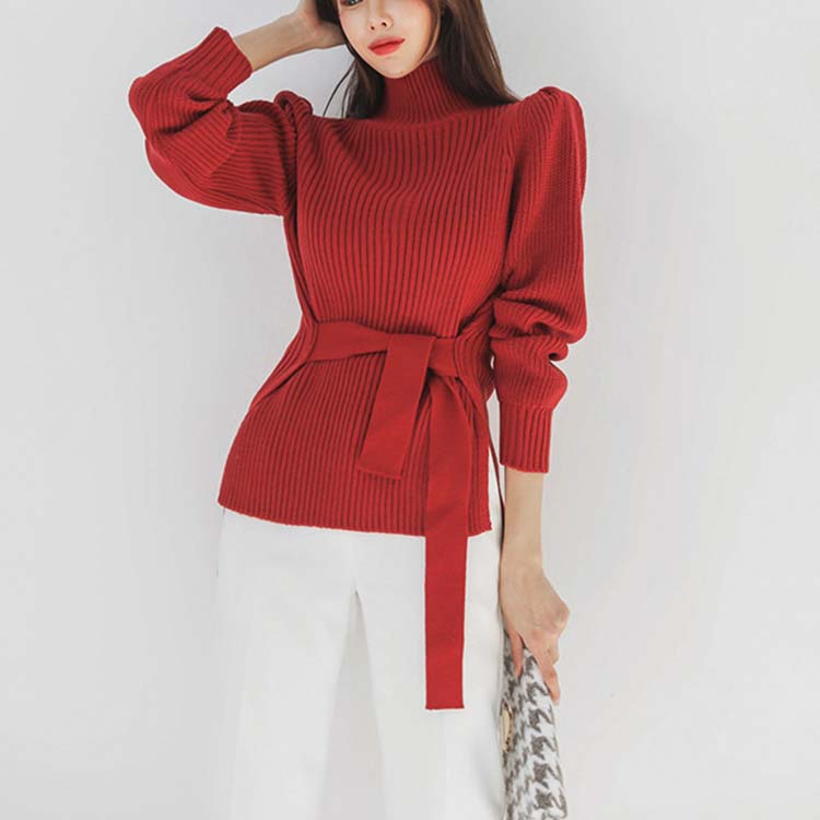 ウエストマーク サイドスリット ハイネック ニット セーター