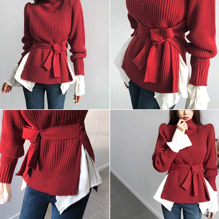 ウエストマーク サイドスリット ハイネック ニット セーター