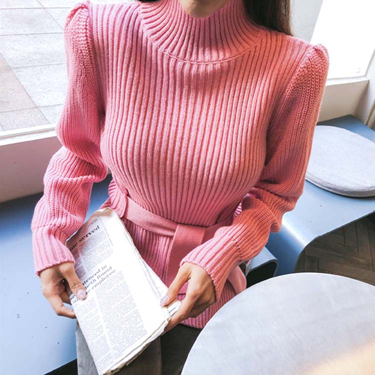 ウエストマーク サイドスリット ハイネック ニット セーター