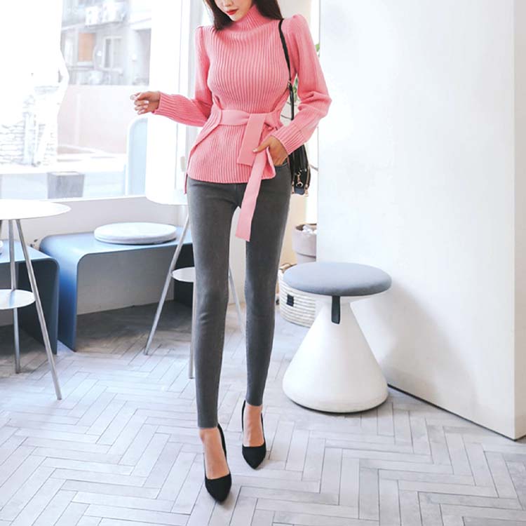 ウエストマーク サイドスリット ハイネック ニット セーター