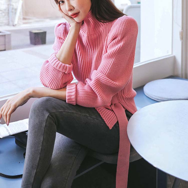 ウエストマーク サイドスリット ハイネック ニット セーター