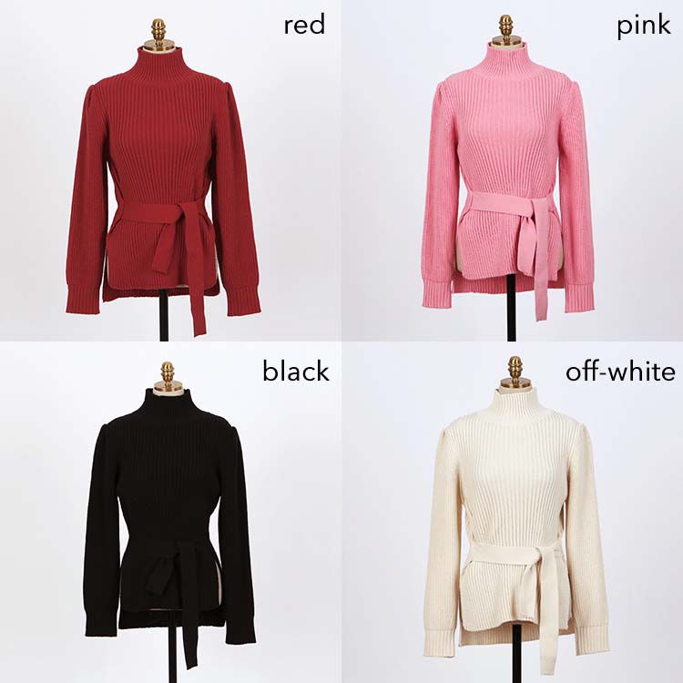 ウエストマーク サイドスリット ハイネック ニット セーター