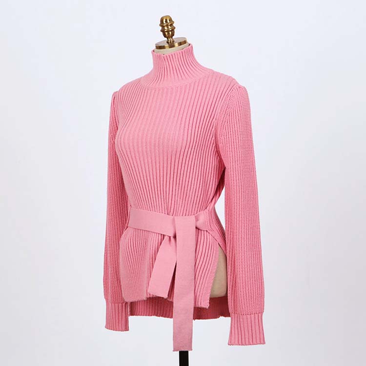 ウエストマーク サイドスリット ハイネック ニット セーター