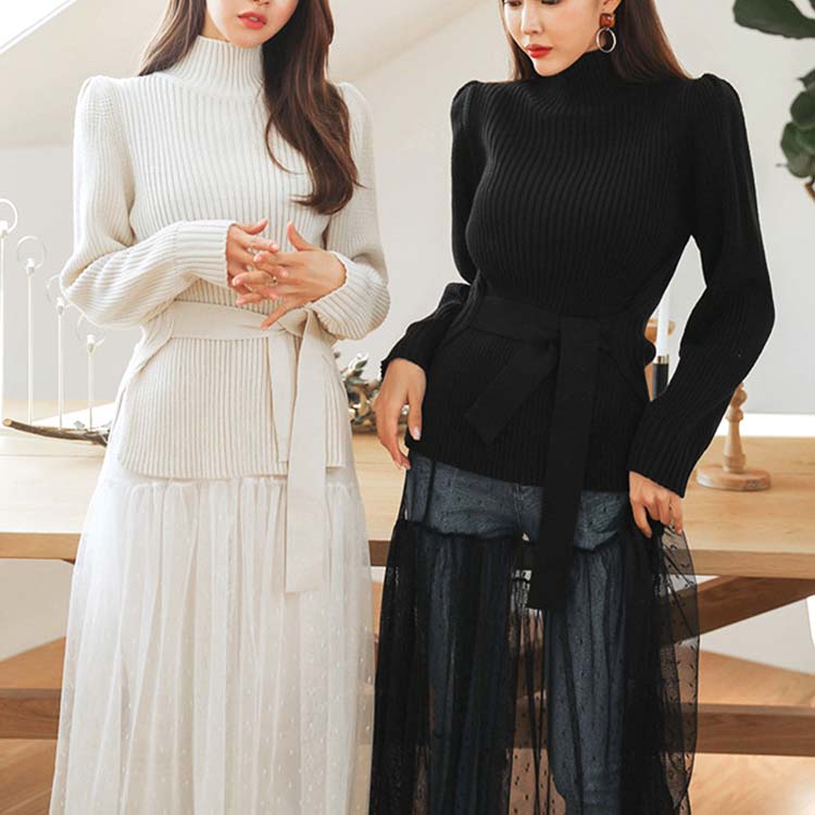 ウエストマーク サイドスリット ハイネック ニット セーター