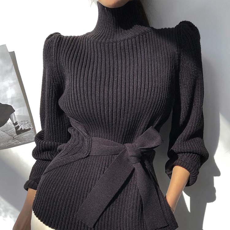 ウエストマーク サイドスリット ハイネック ニット セーター