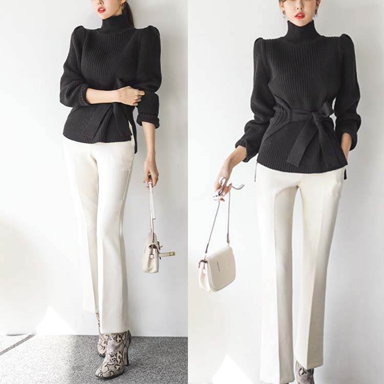 ウエストマーク サイドスリット ハイネック ニット セーター