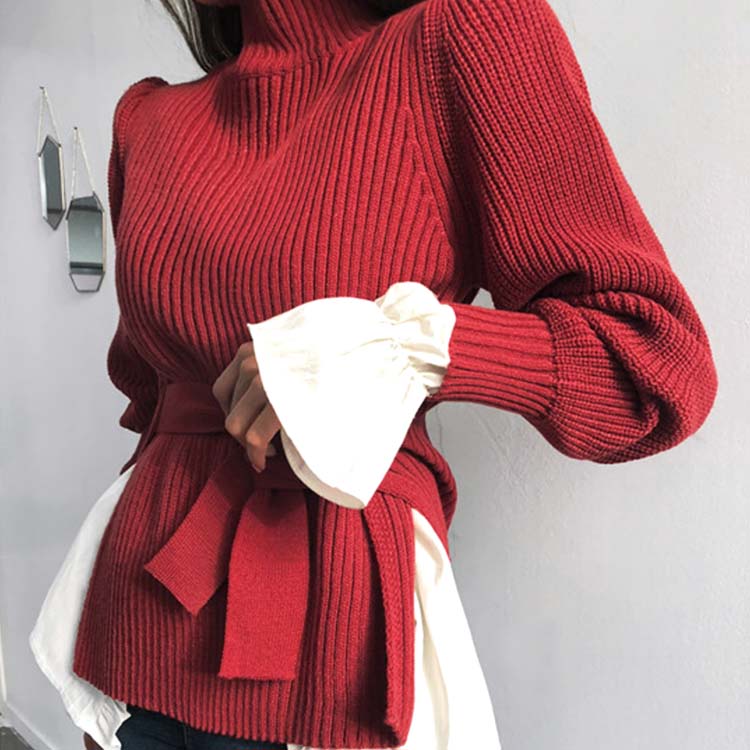 ウエストマーク サイドスリット ハイネック ニット セーター