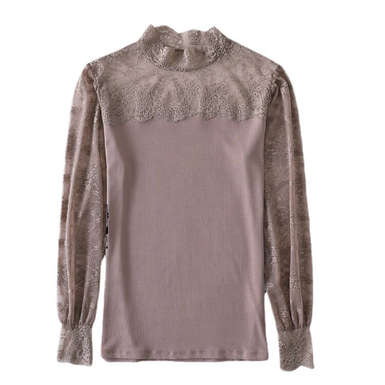 レース切り換え ハイネック シースルー インナー トップス