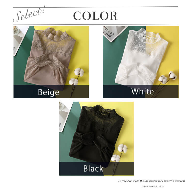 レース切り換え ハイネック シースルー インナー トップス