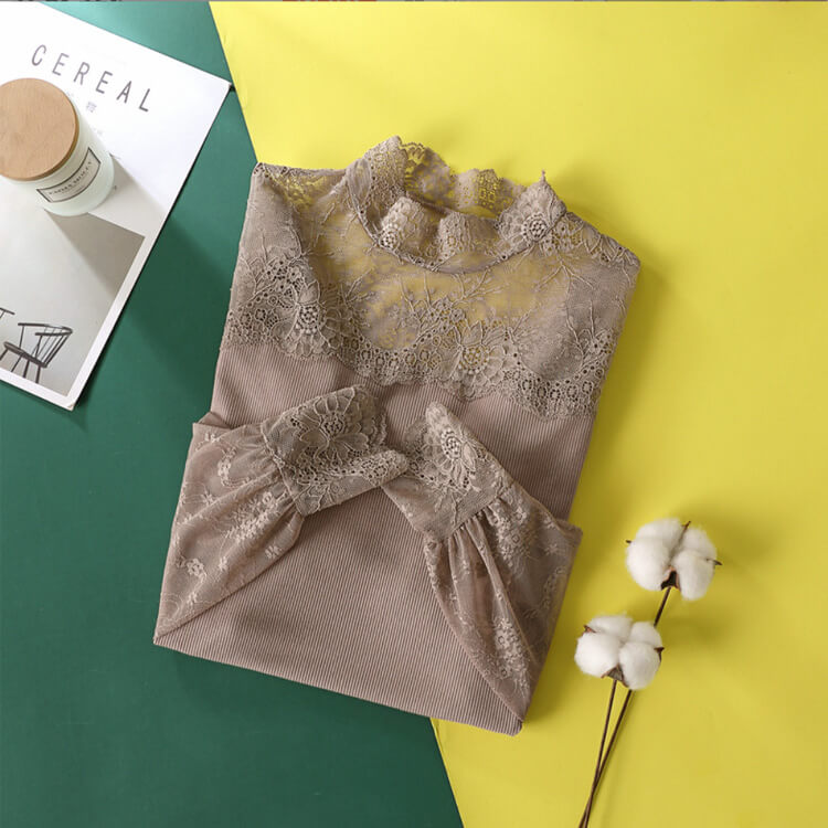 レース切り換え ハイネック シースルー インナー トップス