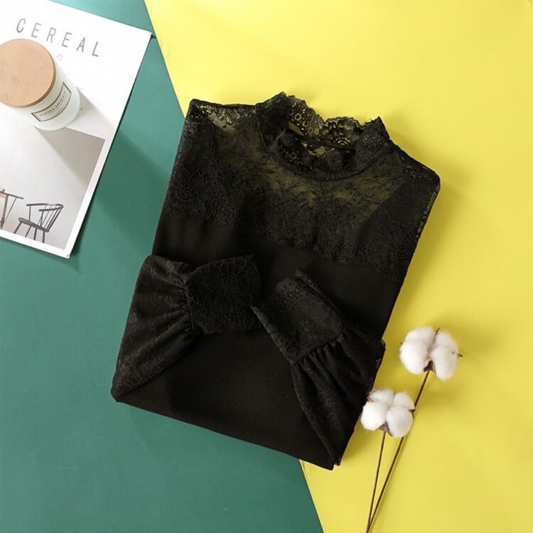 レース切り換え ハイネック シースルー インナー トップス