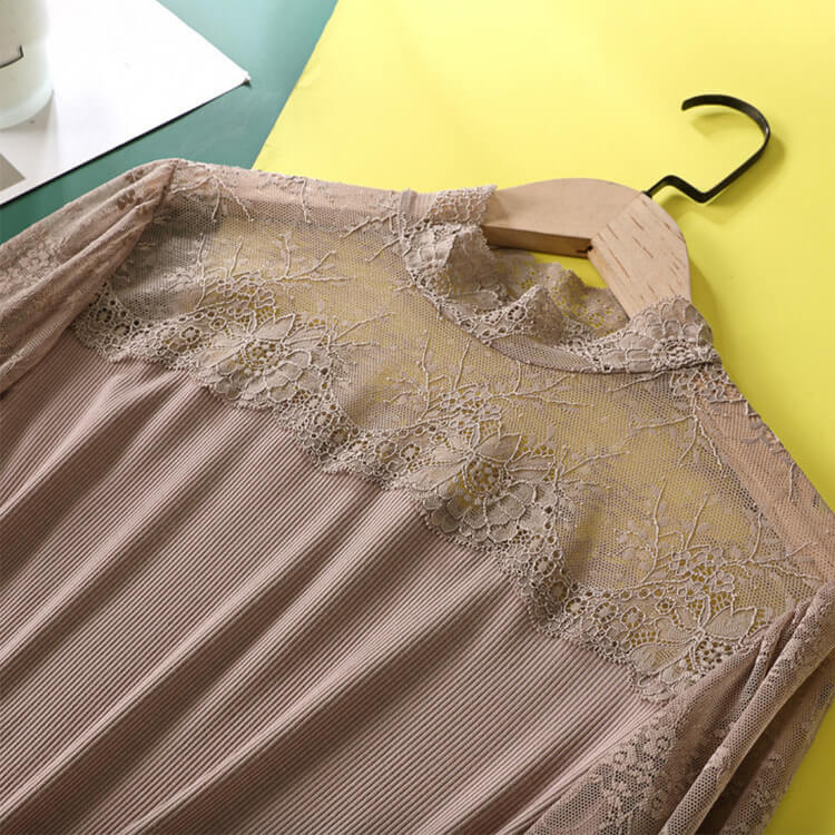 レース切り換え ハイネック シースルー インナー トップス