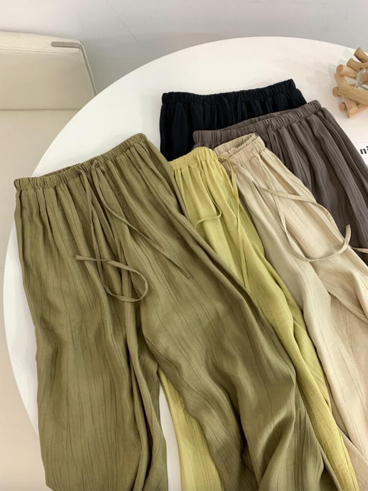 シボ加工 ひんやり薄手 ロング丈 ワイドパンツ