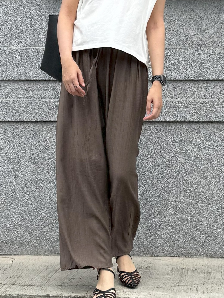 シボ加工 ひんやり薄手 ロング丈 ワイドパンツ